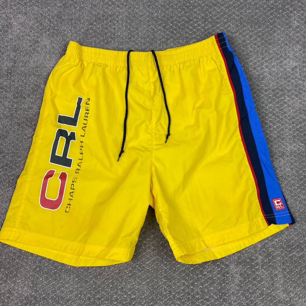 Vintage Chaps Ralph Lauren Swim Shorts Trunks Men's XL Yellow Colorblock 90s